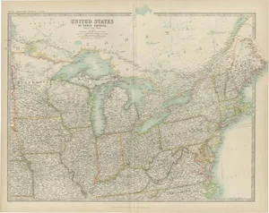 Antique Map of the North East United States by Johnston, 1909
