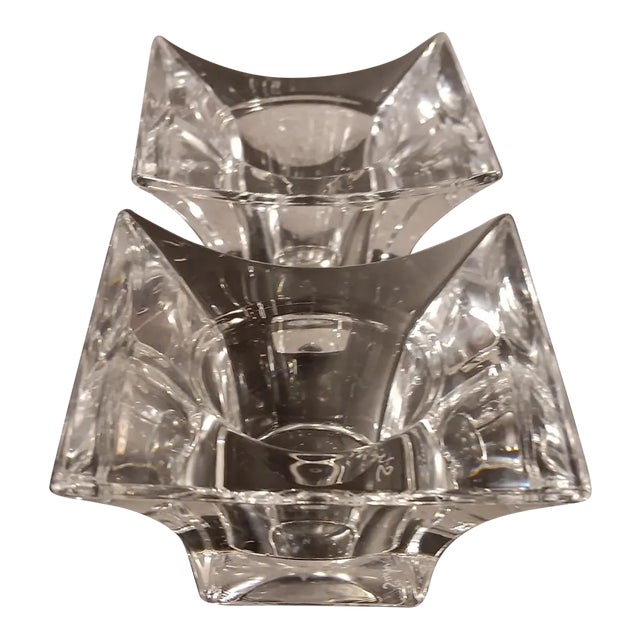 1980s Pair of Signed Steuben Crystal Candle Votive Holders. For Sale
