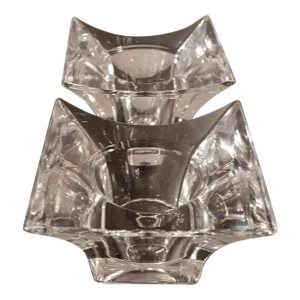 1980s Pair of Signed Steuben Crystal Candle Votive Holders.