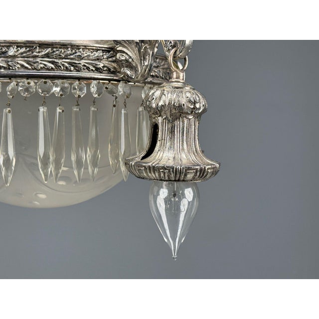 Metal French Victorian, Chandelier, Etched Glass, Silver Plated, 19th Century For Sale - Image 7 of 17