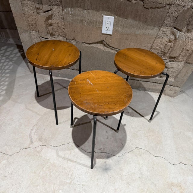 Luther Conover Luther Conover Pacifica Group Nesting Tables -Stools Iron Wood Mid-Century Mod For Sale - Image 4 of 11