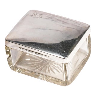 Lovely Antique German Art Deco Crystal Jewelry Box Julius Herz 800 Silver Dressing Table Box For Sale