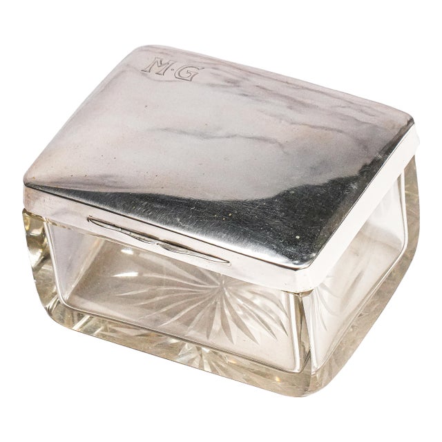 Lovely Antique German Art Deco Crystal Jewelry Box Julius Herz 800 Silver Dressing Table Box For Sale