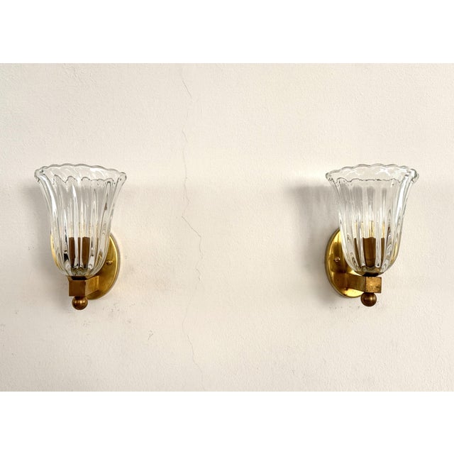 Gold Vintage Italian Brass and Murano Glass Wall Sconces, 1990s, Set of 2 For Sale - Image 8 of 17