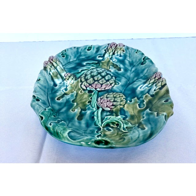 Asparagus Antique French Lunéville Majolica Asparagus & Artichoke Platter by Keller & Guérin For Sale - Image 8 of 15