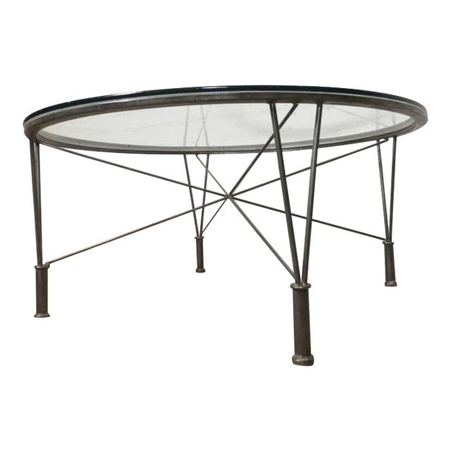 Metal Table w/ Glass Top For Sale