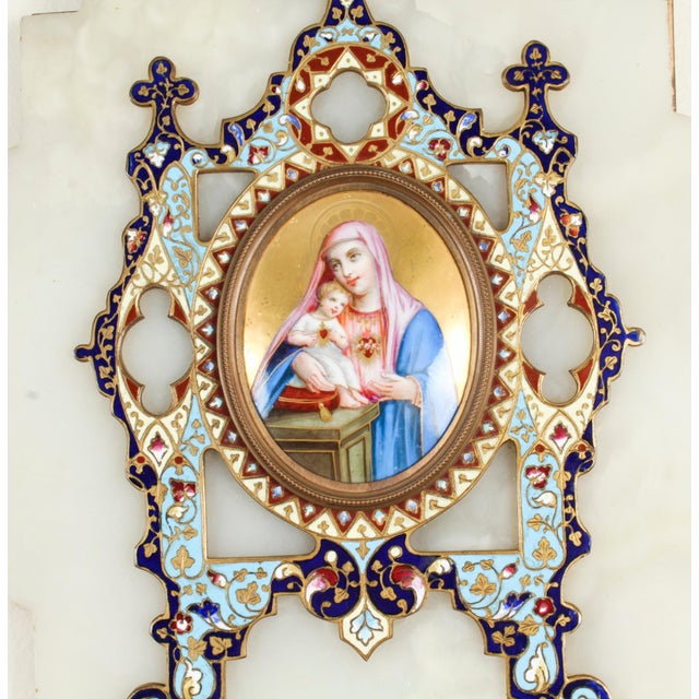 19th Century French Onyx and Cloisonne Ename Holy Water Font Stoop For Sale - Image 3 of 11