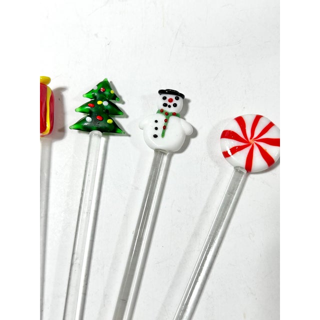 Christmas Swizzle Sticks Stirs, Blown Glass With Original Box - Set of 6 For Sale - Image 4 of 9