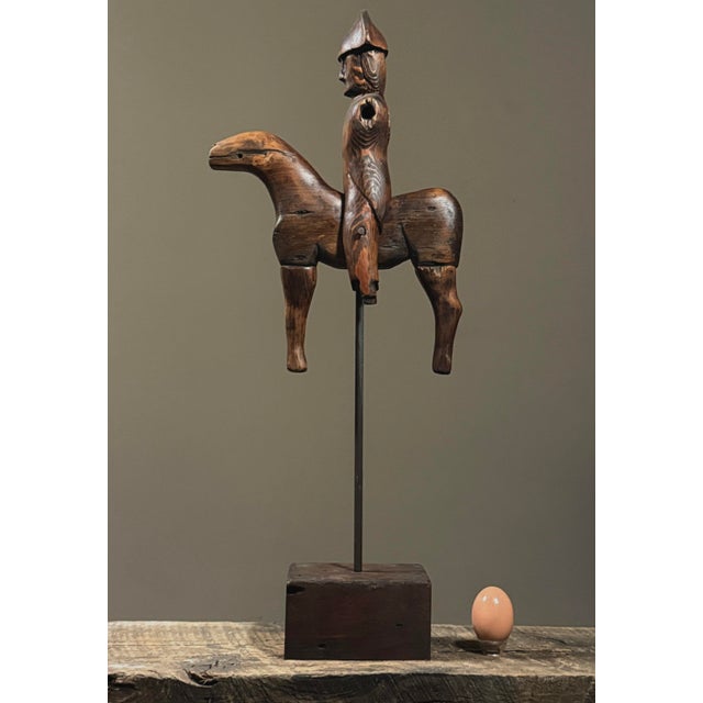 Vintage Folk Art Primitive Hand Carved Soldier With Horse Sculpture, Signed For Sale - Image 4 of 12