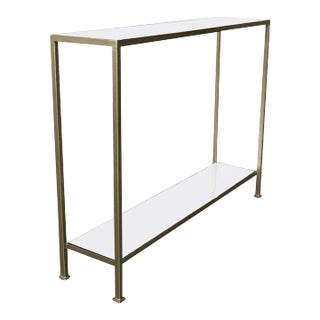 Gold Finish Iron Console Table With Antiqued Mirror Shelves For Sale