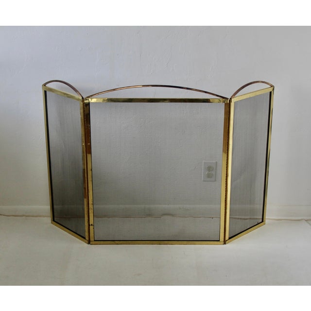 Late 20th Century Vintage Neoclassical Style Brass Fire Screen Grille With 3 Panels For Sale - Image 5 of 18