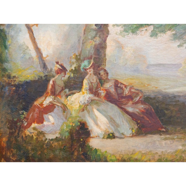 French Mid 20th Century French Impressionist Style Garden Scene Oil Painting, Framed For Sale - Image 3 of 6