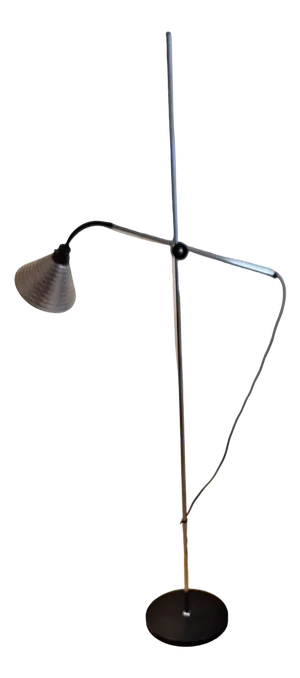 Vintage Floor Lamp with Black Base, Chrome-Plated Rod and Aluminum Reflector on a Flexible Tube, 1970s