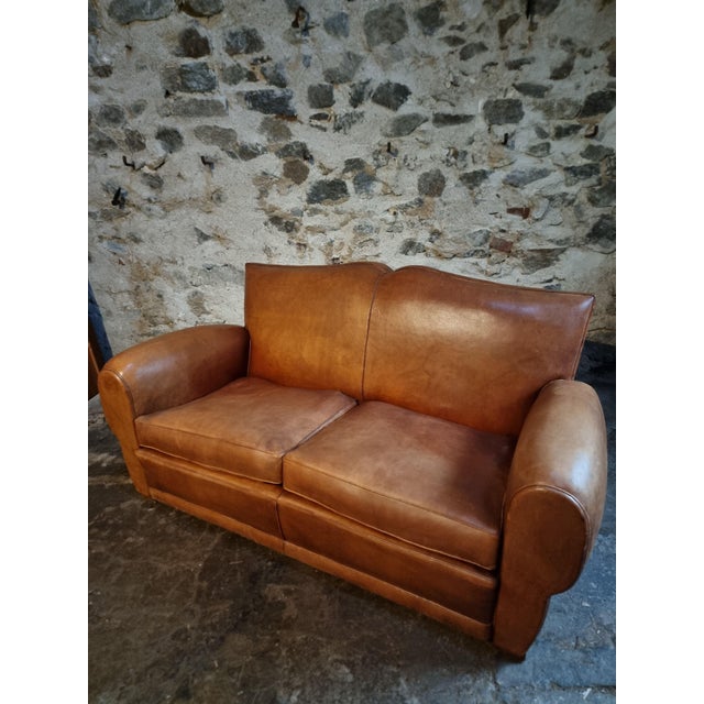 Vintage Leather Moustache Sofa, France, 1940s-1950s For Sale - Image 12 of 17