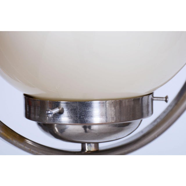 Czech Bauhaus Chandelier in Chrome-Plated Steel and Opaline Glass, 1930s For Sale - Image 6 of 9