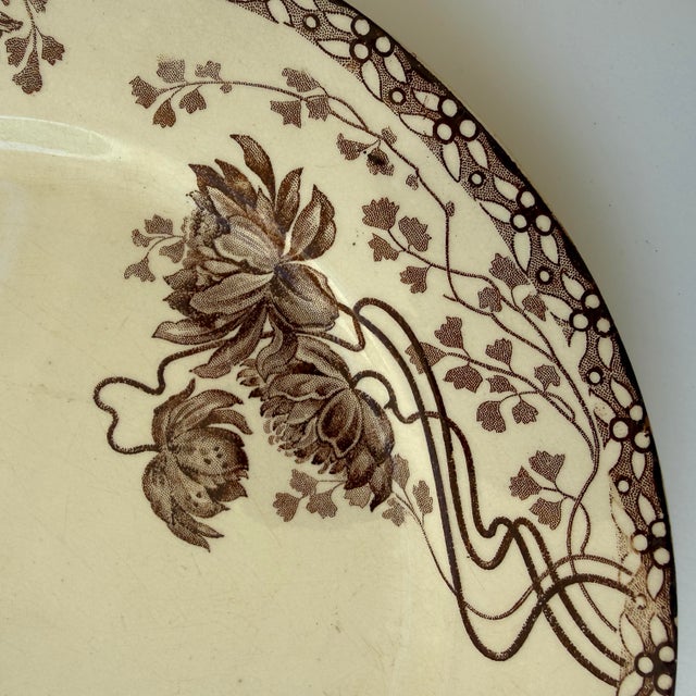 French Antique Sarreguemines “Royat” Brown Transferware Plate With Water Lilies For Sale - Image 3 of 5
