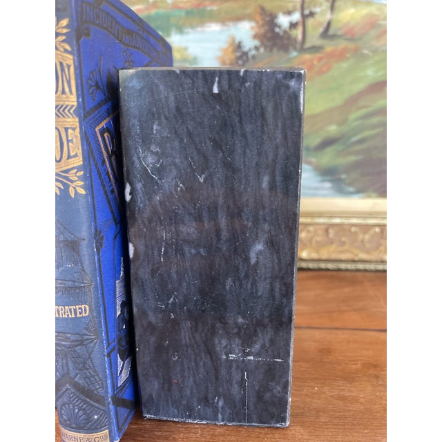 Vintage Black Likely Marble Bookends - Solid Rectangular Pair With White Veining, Mid-20th Century. For Sale In Seattle - Image 6 of 8