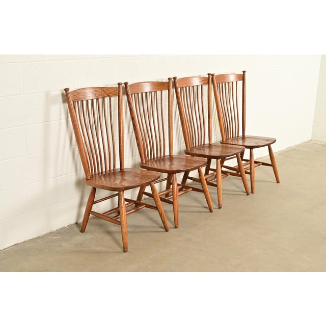 Stickley Style American Colonial Solid Oak Spindle Back Windsor Dining Chairs, Set of Four For Sale - Image 12 of 12