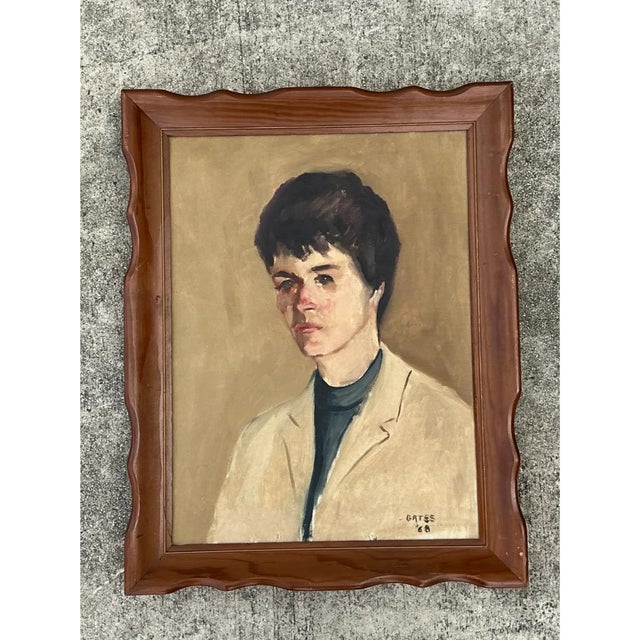 Vintage 1968 Signed Portrait Painting For Sale - Image 9 of 12