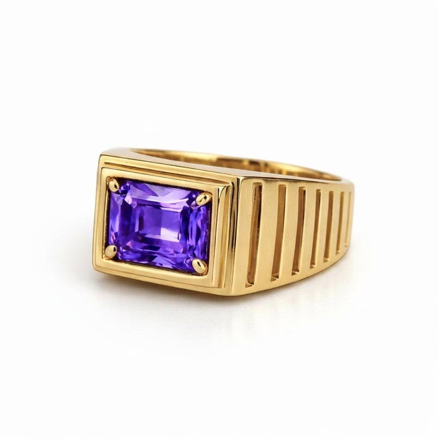 Art Deco Signet Ring for Men with Amethyst, silver, gold. Rectangular Amethyst Ring for Men. Men’s Amethyst Signet Ring....