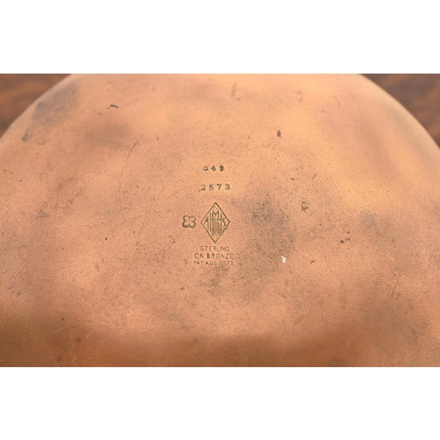 Heintz Arts & Crafts Sterling Silver on Bronze Ashtray With Match Box Holder For Sale - Image 10 of 12