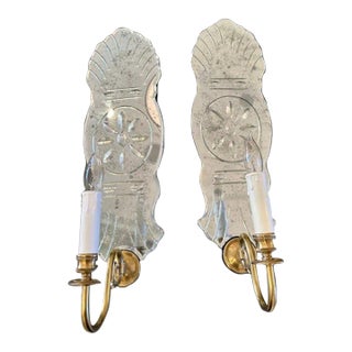 Pair of Federalist Venetian Glass and Brass Sconces For Sale