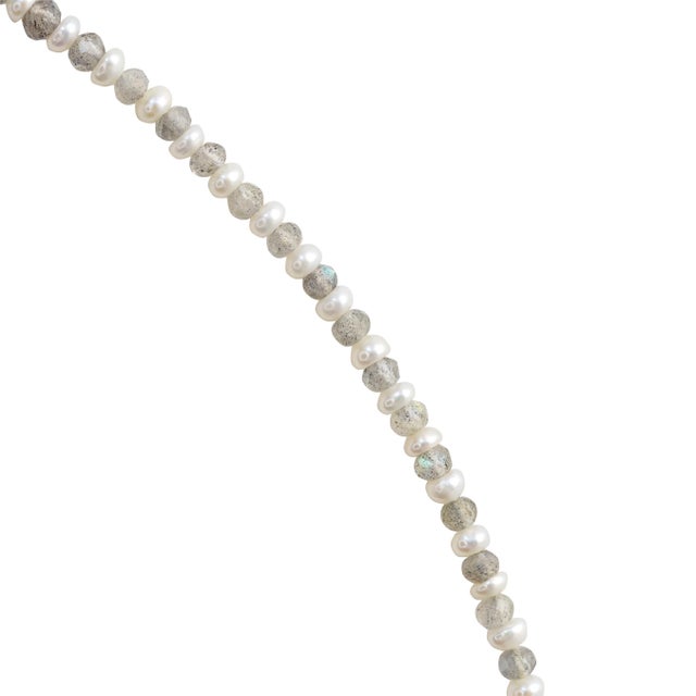 White Lustra Tiny Pearl Labradorite Necklace 14k Gold For Sale - Image 8 of 10
