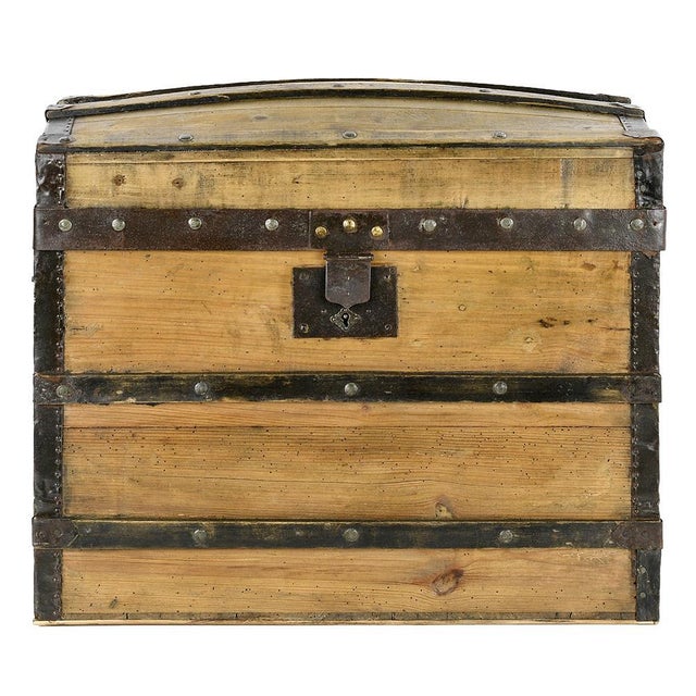 Wood Wooden Transport Trunk with Steel Reinforcements For Sale - Image 7 of 7