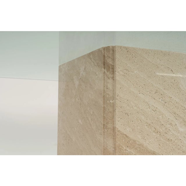 Matched Italian Travertine & Glass Dining Suite | Pedestal Dining Table + Coffee Table, c.1970s For Sale - Image 17 of 18