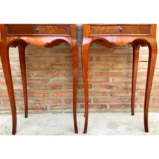 Wood 20th Century French Nightstands with Two-Drawer & Cabriole Legs, Set of 2 For Sale - Image 7 of 14