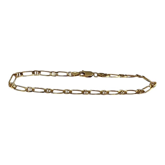 14k Yellow Gold Figaro Mariner Link Bracelet 8.25in 5.4g For Sale