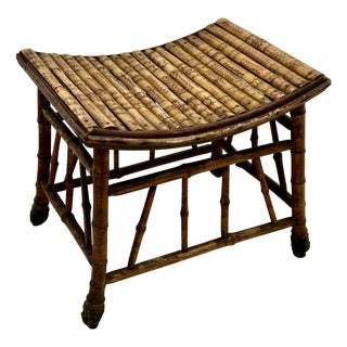 Excellent Hand Made Antique Oriental Revival Aesthetic Victorian Genuine Bamboo Footstool - Ottoman Circa 1880s For Sale