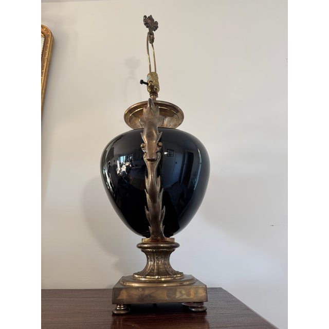 1990 Chapman French Empire Style Black Brass Table Lamp For Sale - Image 9 of 12