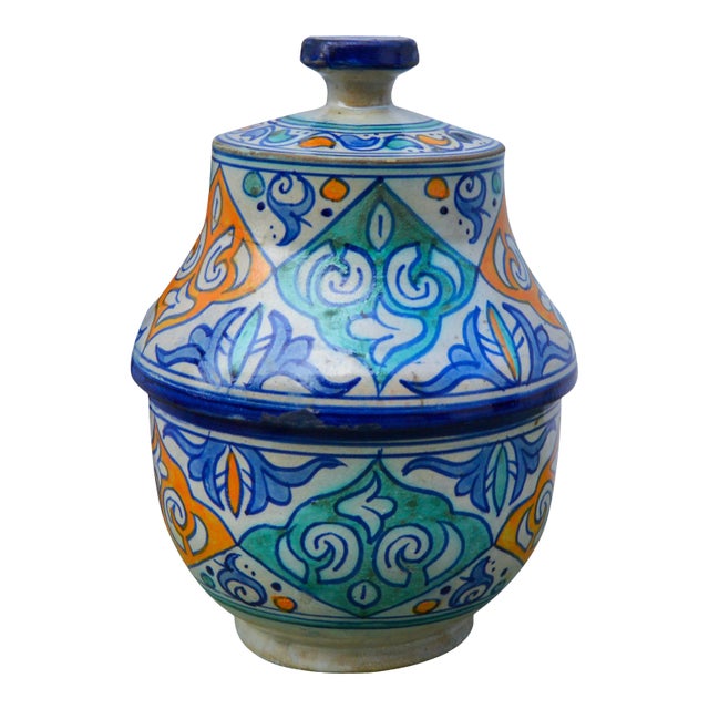 Blue & Orange Moorish Ceramic Box For Sale
