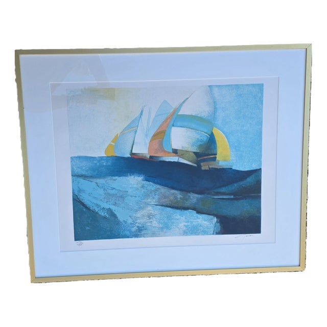 Claude Gaveau, Yellow Sails, 1980s, Lithograph, Framed For Sale