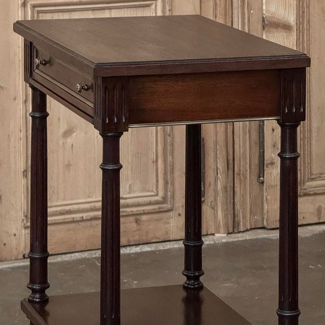 French Mid-Century Louis XVI Style Mahogany & Brass End Table For Sale - Image 12 of 18