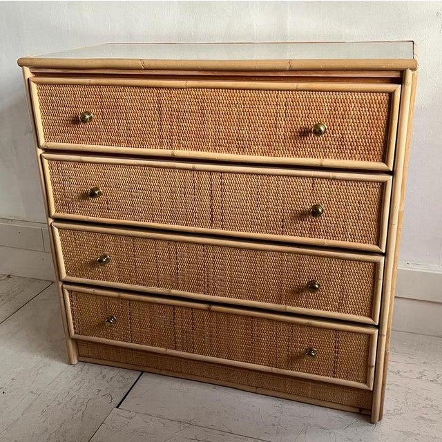 Italian Cane and Bamboo Chest of Drawers, 1970s For Sale - Image 9 of 12