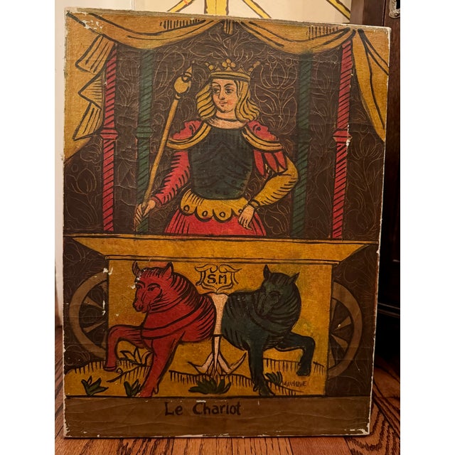Folk Art Vintage Original Painting on Canvas of “Le Chariot” For Sale - Image 3 of 4