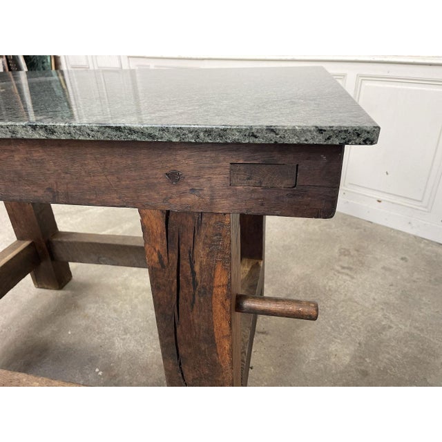 1930s Vintage Oak and Granite Worktable, 1930s For Sale - Image 5 of 8