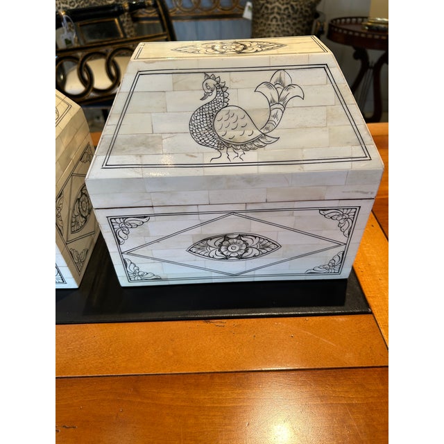 Tessellated Bone Decorative Lidded Boxes -a Pair For Sale - Image 12 of 13