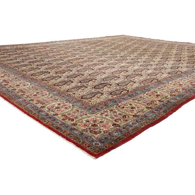 61545 Vintage Persian Qum Rug, 11'02 x 14'03. The Eternal Flame: A Rare Persian Qum Boteh Masterpiece of Timeless Elegance...