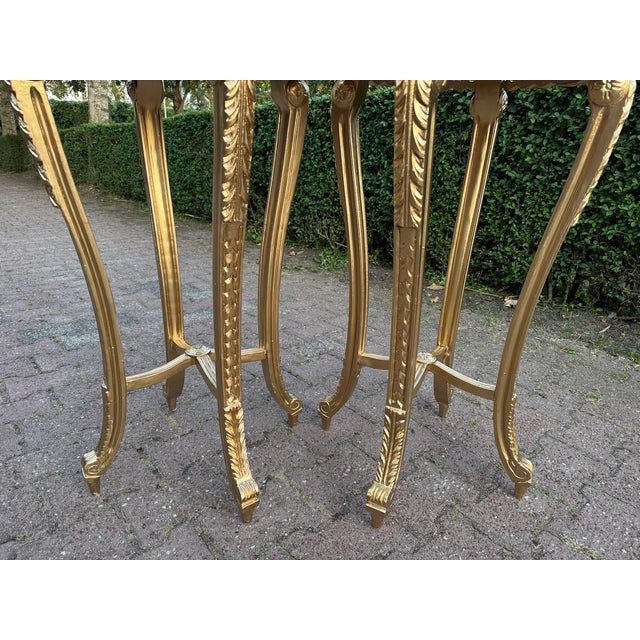 1970s Artisan Louis XVI Gold Beech Marble Tables-Pair For Sale - Image 10 of 18