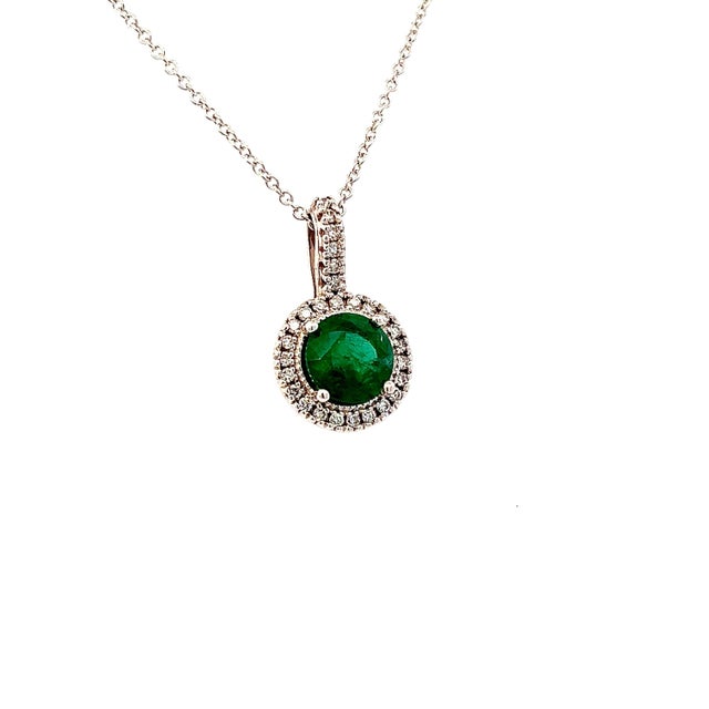 Traditional Natural Emerald Diamond Pendant Necklace 18" 14k W Gold 1.90 TCW Certified For Sale - Image 3 of 15