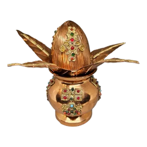 Vintage India-Handmade Pure Copper Designer Kalash/Lota Pot With Decorative Coconut for Pooja