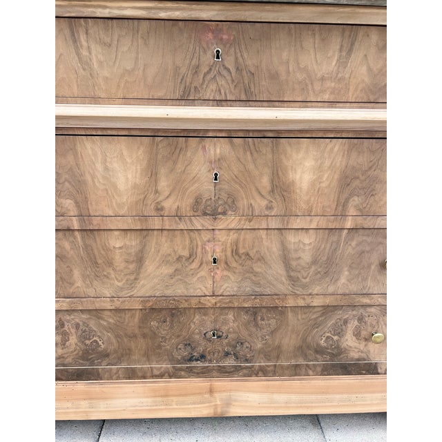 Louis Philippe French 19th Century Louis Philippe Bleached Burl Walnut Marble Top Commode For Sale - Image 4 of 12