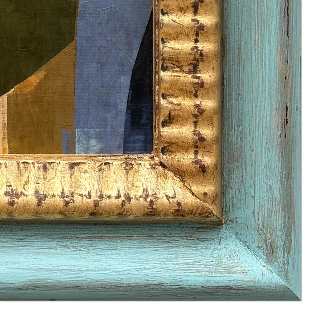 2020s Contemporary Abstract Oil Painting in Vintage Blue Frame For Sale - Image 5 of 6