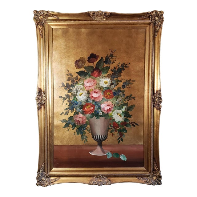 Original Oil on Canvas Still Life Flowers in Wooden Framed & Signed Ruggeri For Sale