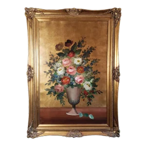 Original Oil on Canvas Still Life Flowers in Wooden Framed & Signed Ruggeri
