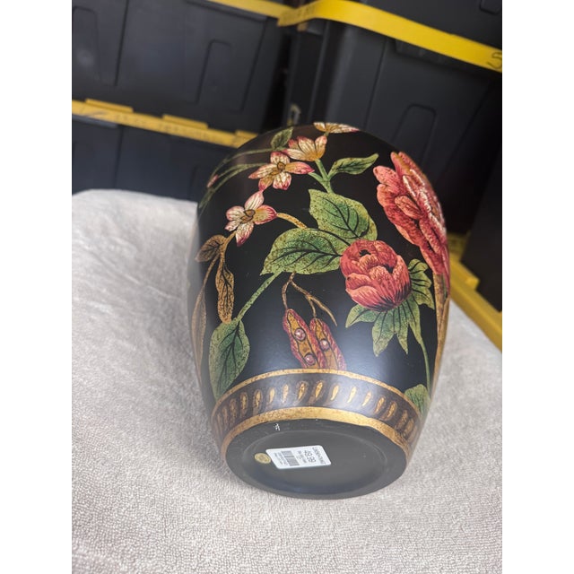 2000 - 2009 A Floral Vase Black Gold Trim Accents Home Decor Collectable For Sale - Image 5 of 7