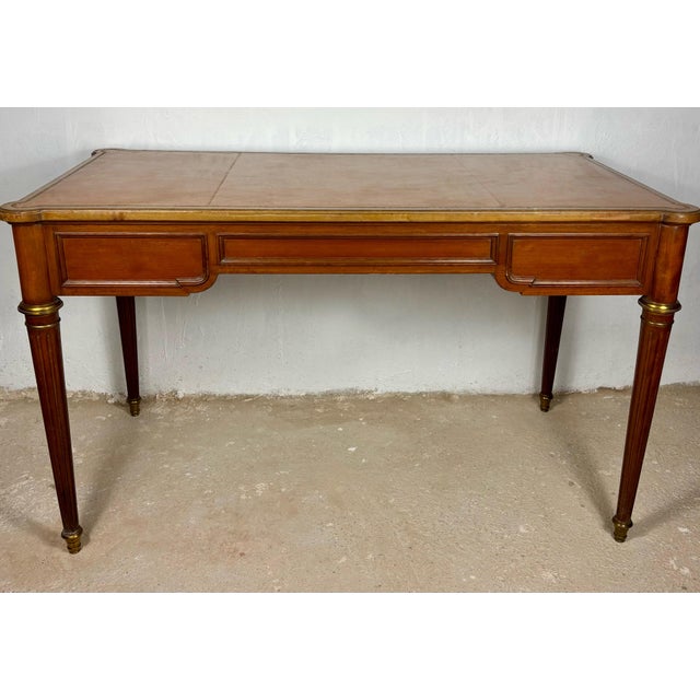 Elegant Early 20th Century Writing Desk With Brass Details and Three Drawers For Sale - Image 14 of 14